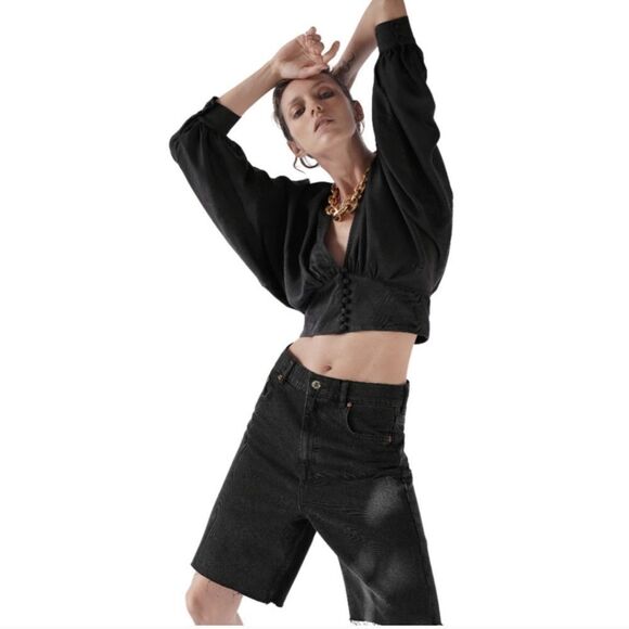 Zara The 90's Bermuda High Rise Shorts Size 10 - Picture 1 of 7